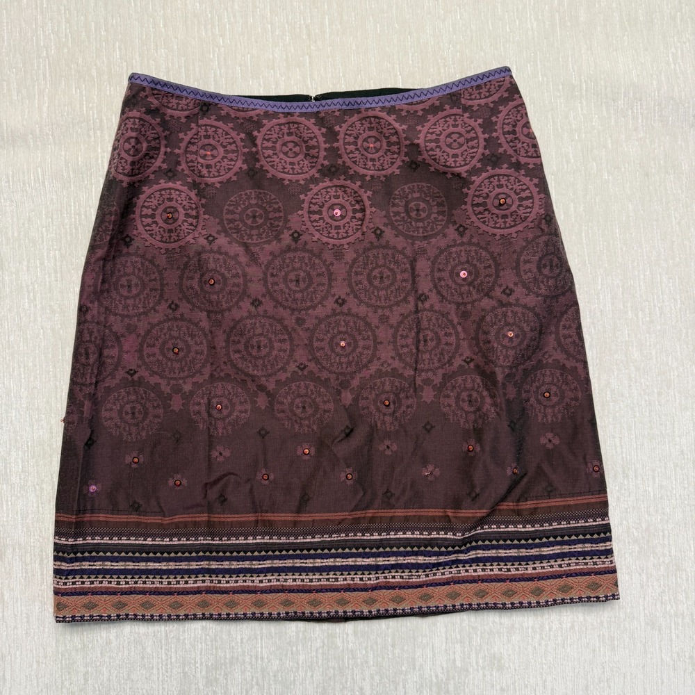 Peruvian Connection A-Line Skirt Womens 4 Plum Purple Lined Sequined Embroidered